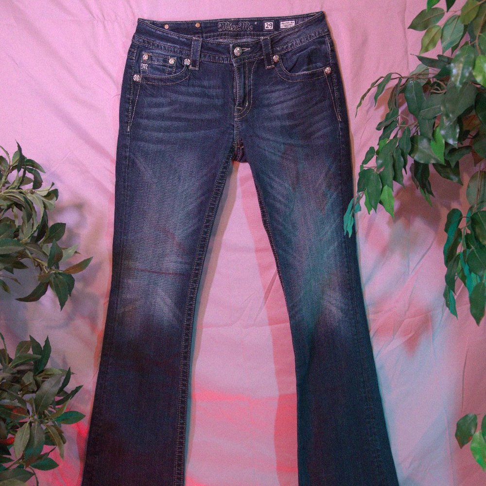 "Miss Me" blue jeans. Size: 29. Style: Boot/Signature-Rise